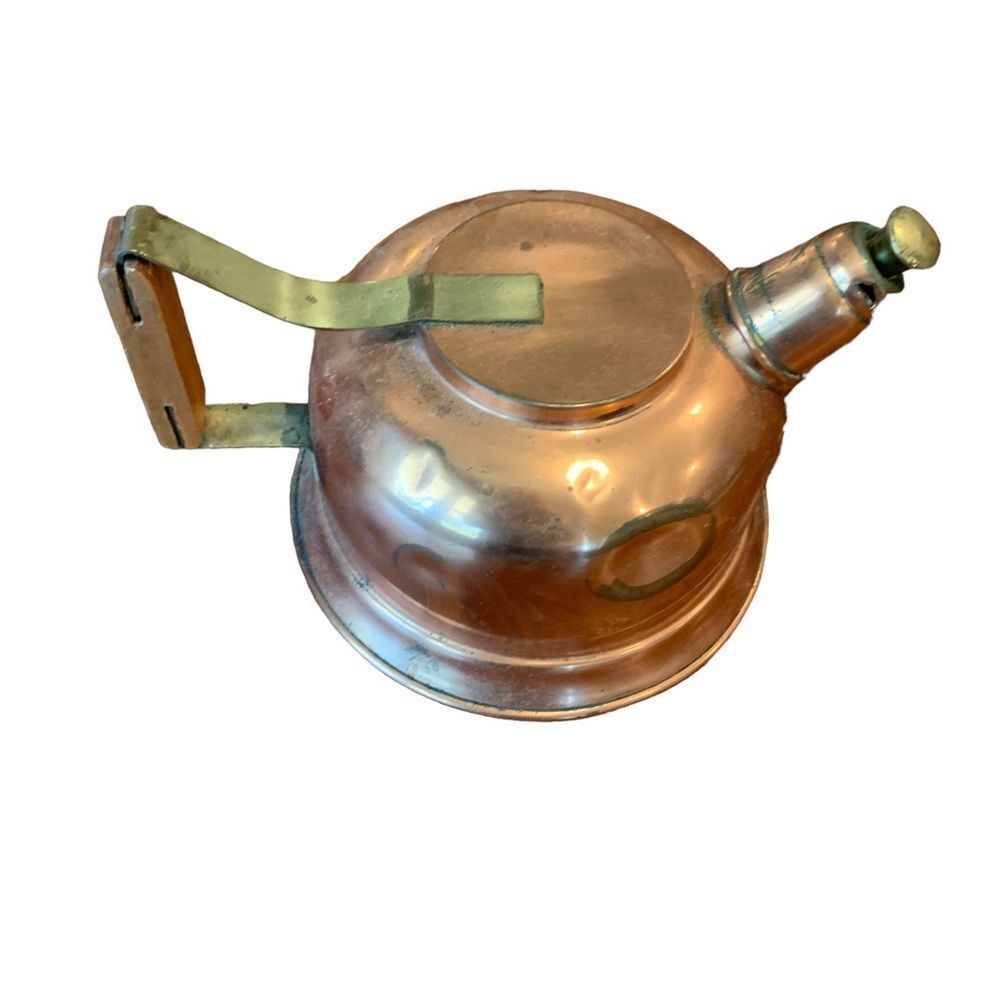 Vintage Copral Copper Brass & Wood Handle Tea Pot